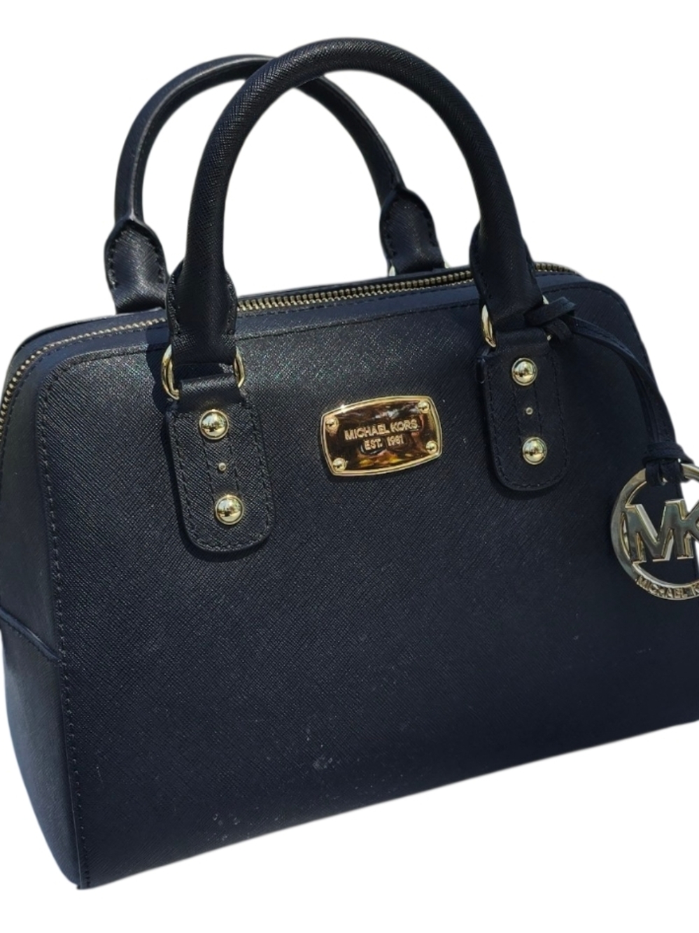 Michael Kors Black Small Saffiano Dome Satchel with Gold Hardware